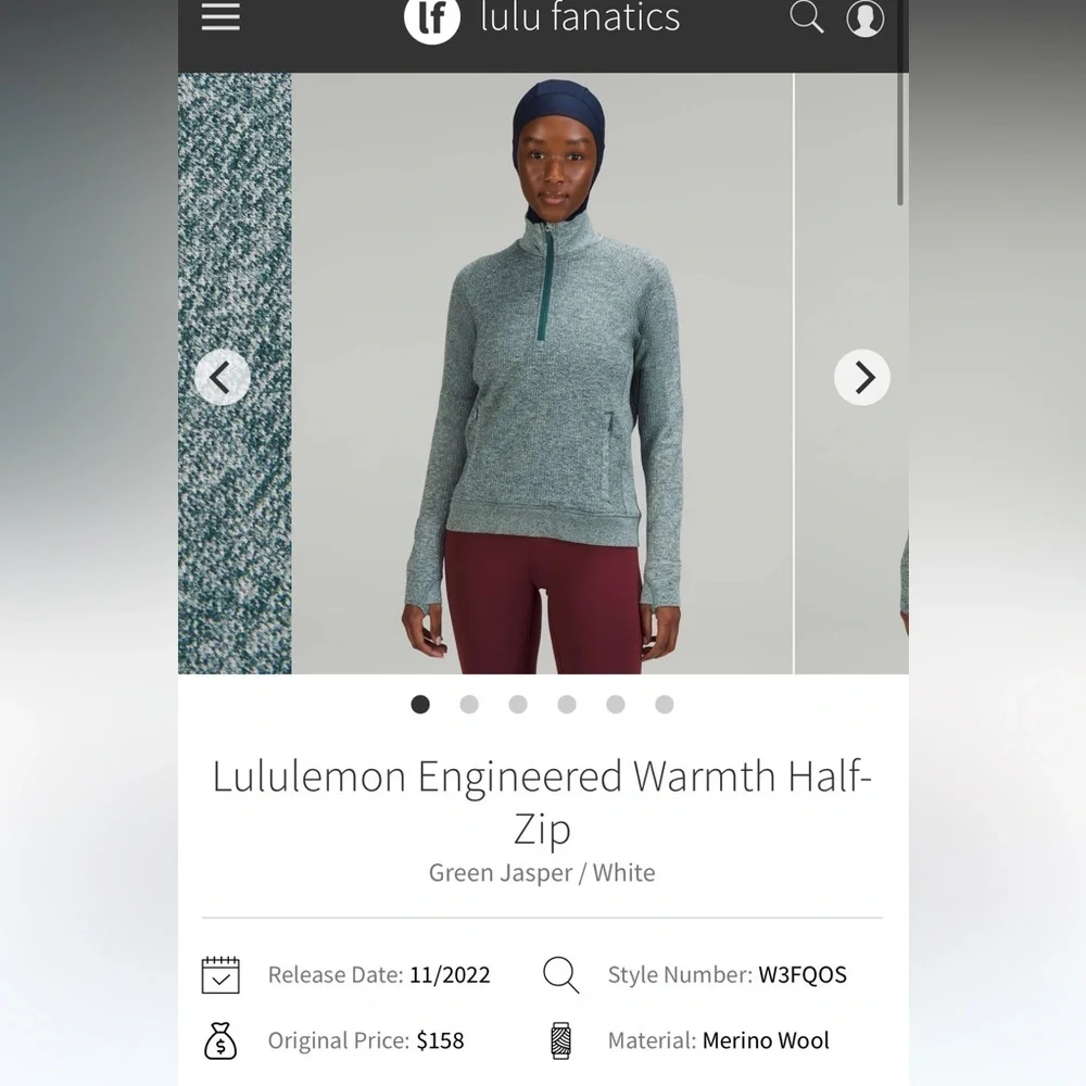 LULULEMON Green Jasper Engineered Warmth Half Zip size 4